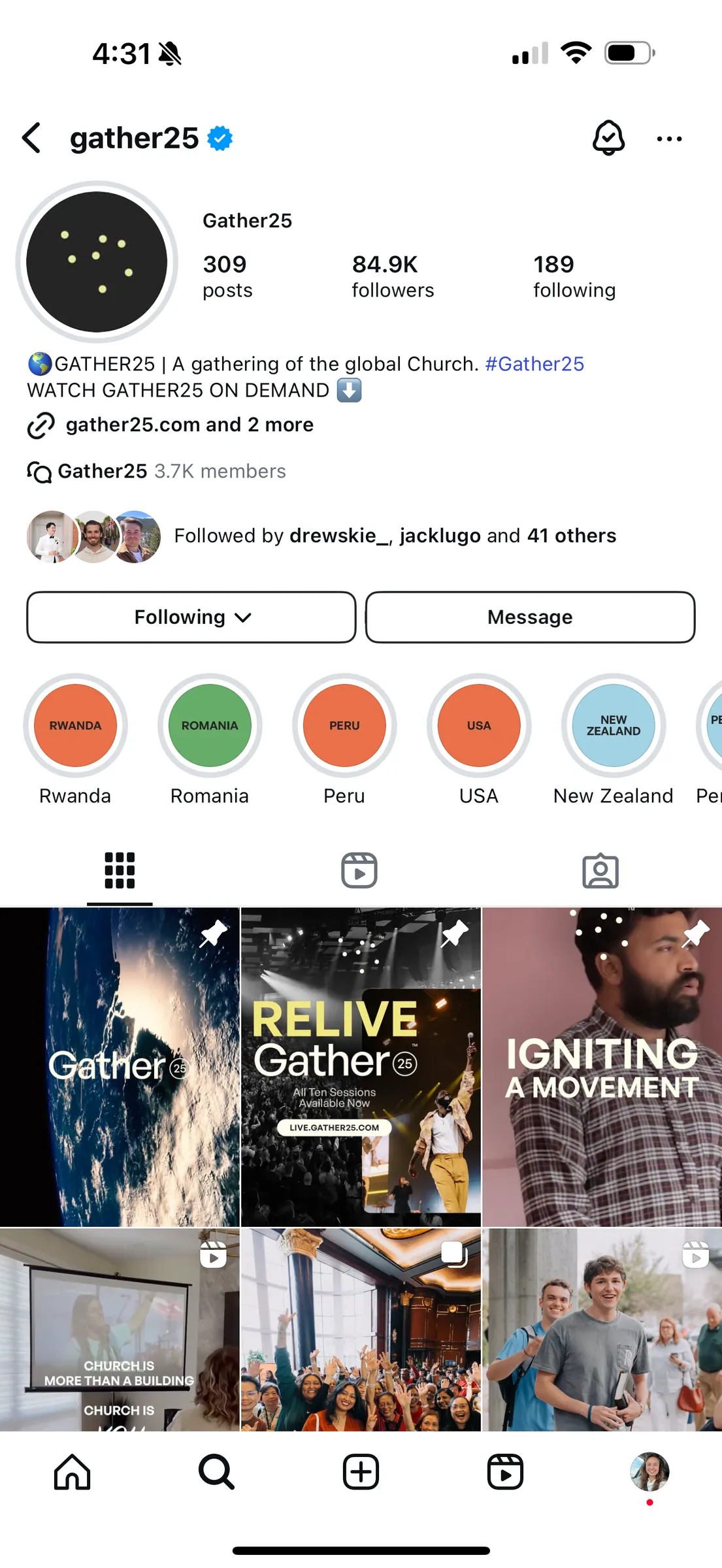 Gather25 Instagram profile grid