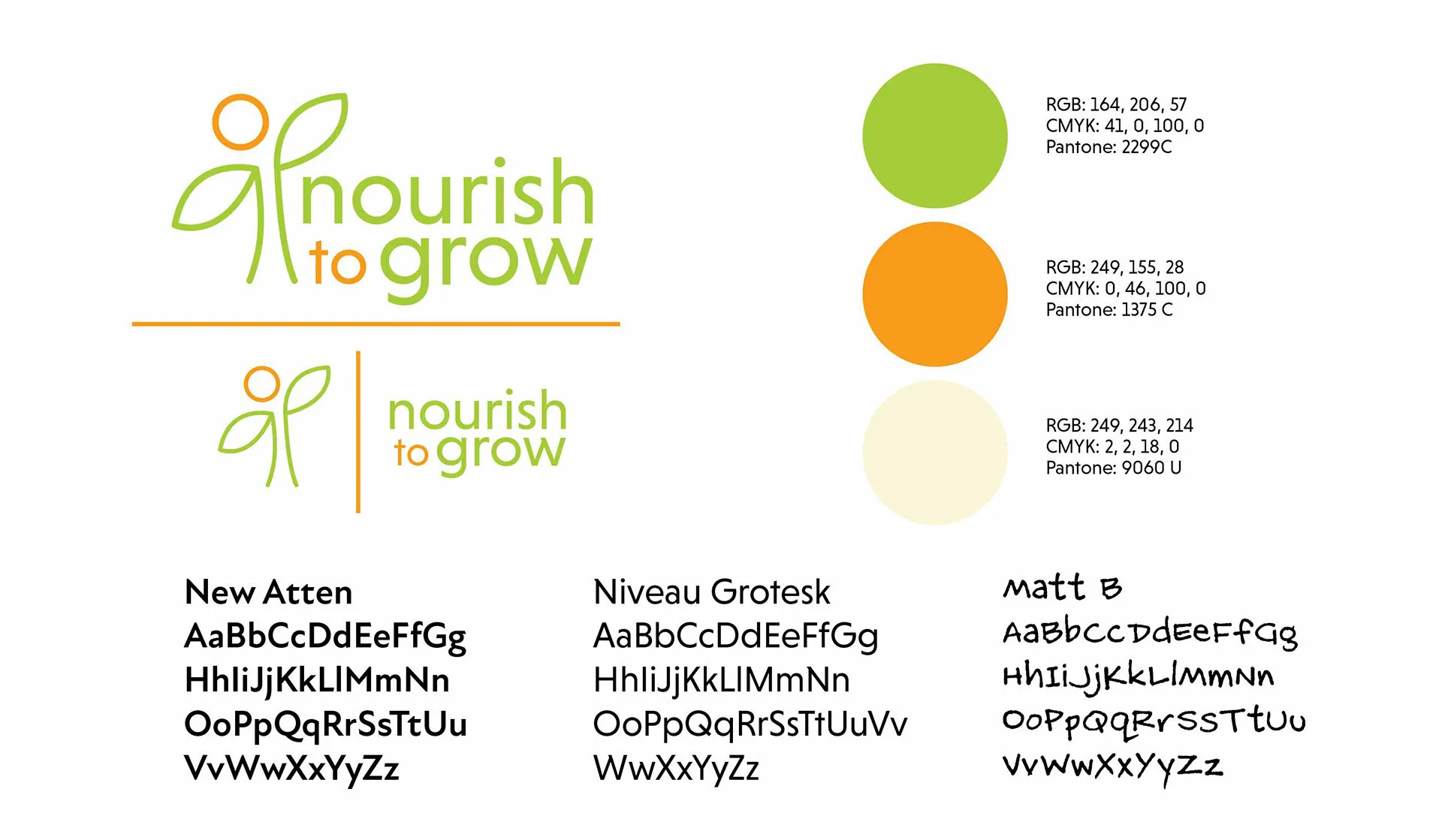 Nourish to Grow identity: logo, colors, and typefaces