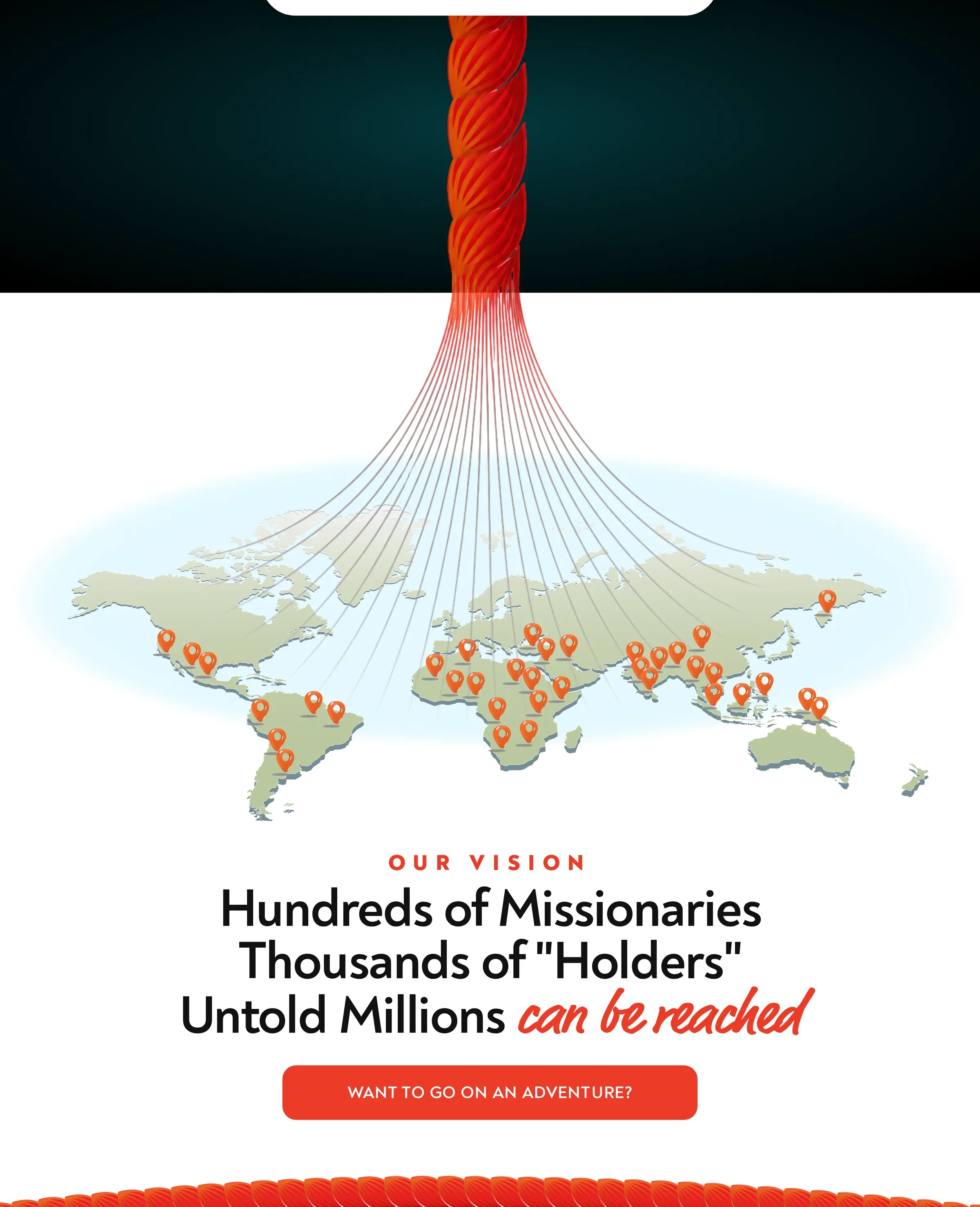 Hold the Rope vision section with a world map of missionaries