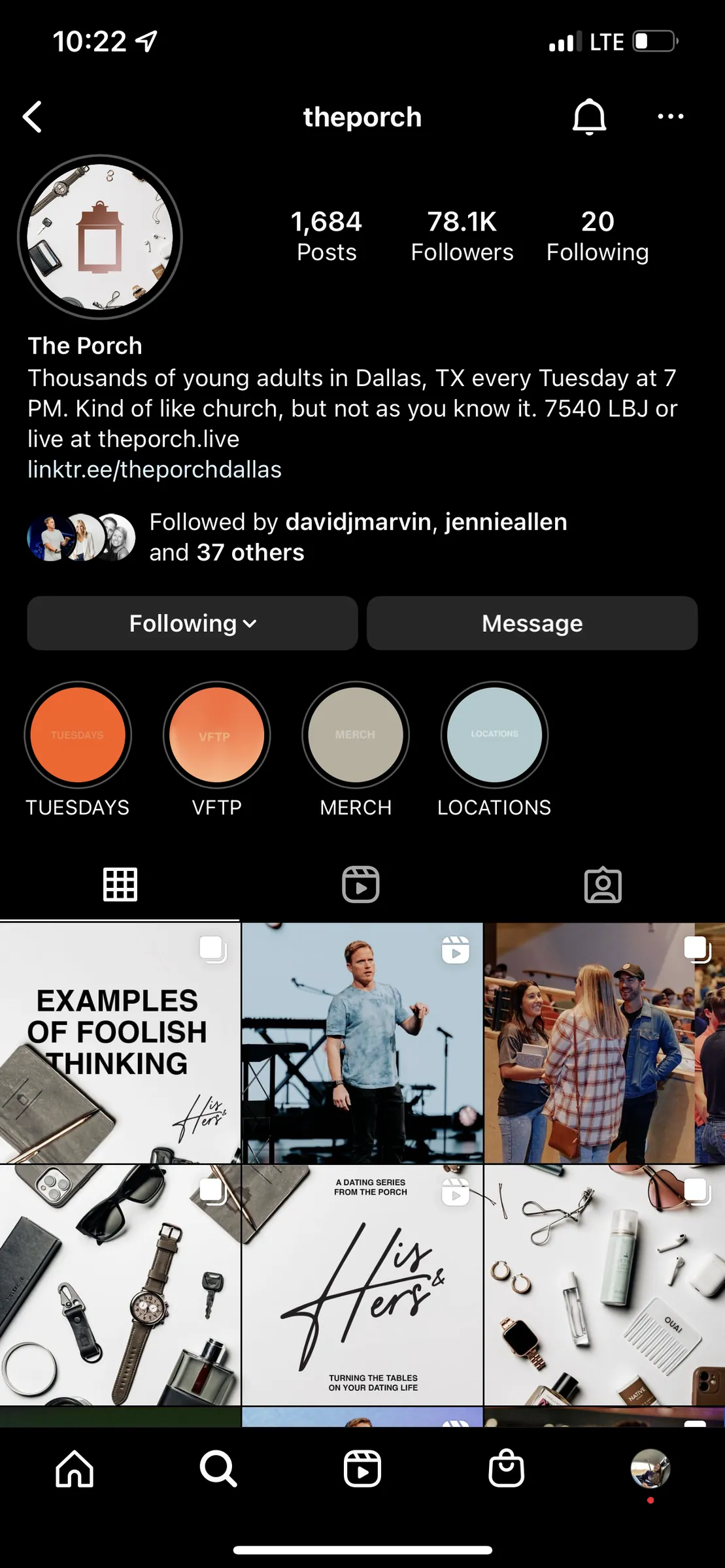 The Porch Instagram profile