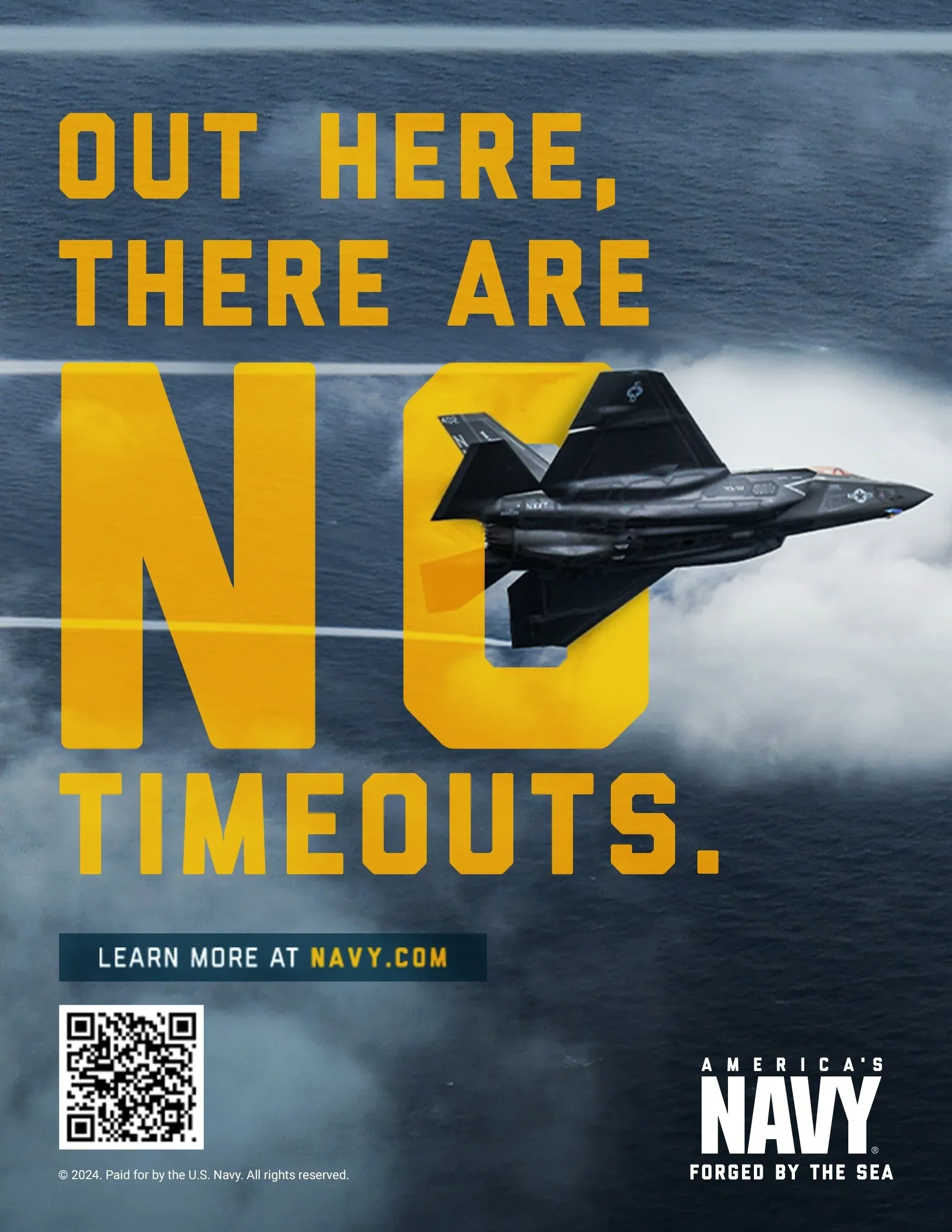 Navy print ad: Out here, there are no timeouts