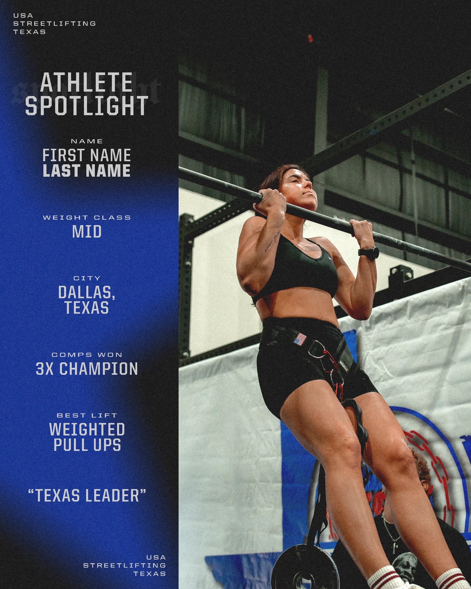 Athlete Spotlight template from the USA Streetlifting Texas system